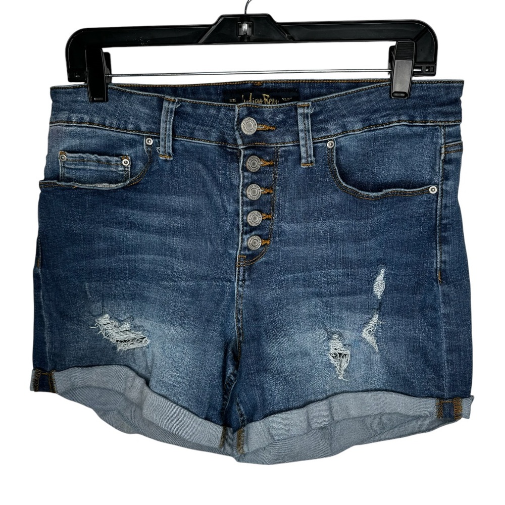 Índigo Blue High-Waisted Jean Shorts with Cuffed Hem size:31